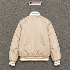 PREMIUM BEIGE <b>VARSITY</b> <b>BOMBER</b> <b>JACKET</b> <b>MEN</b> Solid Color Turn-down Collar Regular Fit Polyester Material Casual Winter Wear Wool - Product Image 6
