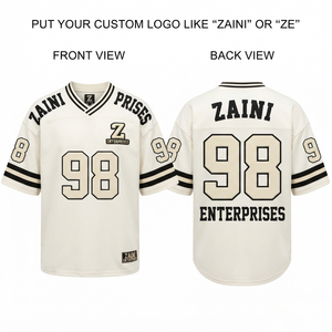 Maillot de football américain pour homme en polyester interlock premium 220 GSM, blanc cassé et noir rayé, broderie personnalisée, logo par sublimation - Product Image 1