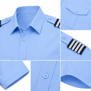 Chemise uniforme homme bleu clair à manches courtes en polyester/coton, sans coutures, avec bandes aux épaules, poches poitrine et protection anti-aiguille intégrale - Product Image 6