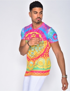 Chemise décontractée à manches courtes et col en V pour homme, imprimé coloré, tissu popeline respirant, style pantalon blanc, été - Product Image 3