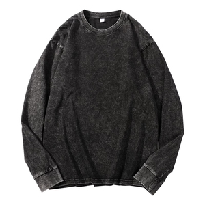 Sudadera de cuello redondo para hombre de alta calidad, estilo streetwear, con lavado ácido, de peso pesado, oversize, con hombro caído, lisa, vintage, desgastada y sin estampado. - Product Image 4