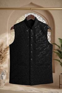 Gilet de créateur ethnique élégant pour homme, idéal pour les mariages Mehndi et Nikah, tailles et couleurs personnalisées, vente en gros - Product Image 5