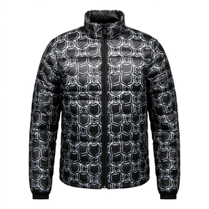 Men's Waterproof Windproof Hooded <b>Thick</b> Winter Casual Hexagon Print Puffer <b>Jacket</b> - Product Image 2