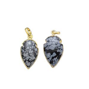 Pendentif en obsidienne flocon de neige en forme de pointe de flèche, en argent sterling 925 plaqué or, breloque pour bijoux DIY, vente en gros - Product Image 1