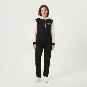 <b>Women's</b> 2-Piece <b>Fleece</b> Tracksuit Set Hooded Long Sleeve Solid Color Casual Wear <b>Black</b> and Cream Full Length Regular Fit - Product Image 5