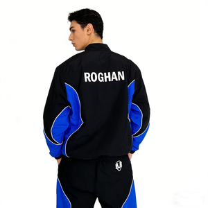 Polyester Tracksuit 2 Piece Pant Set Pakistan Made Plain Long Sleeve Crop Windbreaker Custom Men's Nylon Jacket Pant Set - Product Image 2