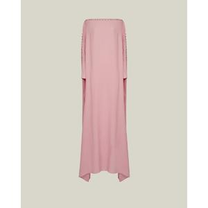 Elegant Pink Off-The-Shoulder Dropped Waist <b>Floor</b>-<b>Length</b> Wrinkled Gauze Sheath <b>Gown</b> Full Sleeve A-Line Eco-Friendly Party - Product Image 4