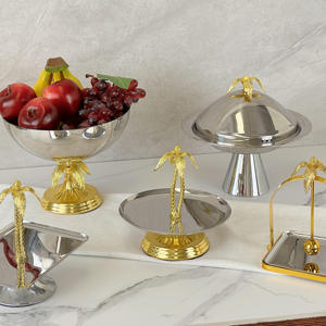 Luxury Silver Pedestal Fruit Bowl With Gold Palm <b>Tree</b> <b>Stand</b> Elegant Metal Footed Compote Centerpiece Tropical Decor - Product Image 4