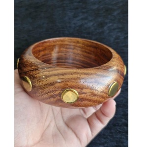 Vintage Style Handcrafted Wooden Boho Style <b>Resin</b> Inlay Lightweight Women's Bangle Bracelet - Product Image 1