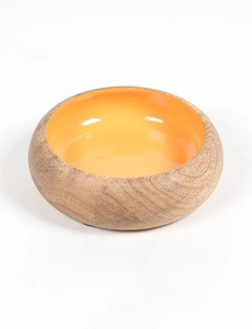 Tazón de madera hecho a mano con revestimiento de esmalte naranja, tazón de madera de mango hecho a mano, diseño minimalista para servir comida, vajilla para el hogar. - Product Image 3