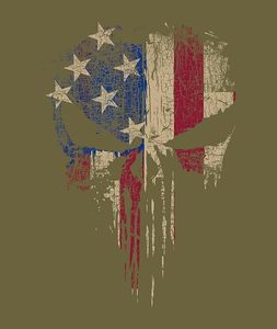Men's Olive Green Short Sleeve O-Neck T-Shirt With American Flag <b>Skull</b> Print 100% Cotton Jersey Casual Regular Fit - Product Image 3