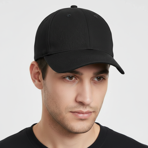Gorra de Béisbol Negra de 6 Paneles de la Mejor Calidad, Sarga de Algodón, Cierre Trasero Ajustable, Unisex, Casual, Color Sólido, Estructurada - Product Image 6