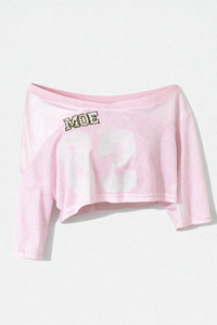 Haut court rose personnalisé en maille à épaules dénudées pour femme, maillot de sport Y2K à manches longues, style streetwear, maillot de football américain, vente en gros - Product Image 2