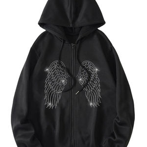 Nouveau sweat à capuche élégant en molleton 100 % coton avec strass, conception de logo au dos, coupe oversize, vente en gros pour la fabrication hivernale - Product Image 1