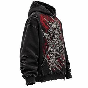 Sudadera con Capucha para Hombre, Estilo Gótico con Estampado de Calavera, Oversize, Lavado Ácido, con Bolsillo Frontal - Product Image 3