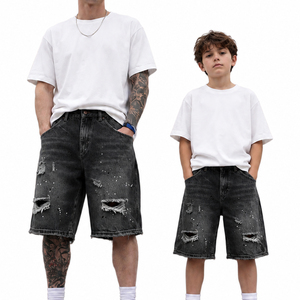 กางเกงยีนส์ขาสั้นขาดๆ สไตล์วินเทจสำหรับผู้ชายและเด็กผู้ชาย - Product Image 4