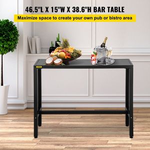 Table de bar d'extérieur à cadre en métal robuste 46.5x15x38.6 pouces hauteur rectangulaire étroite station de pub pieds réglables modèle noir - Product Image 2