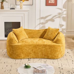 Divano curvo giallo a due posti con braccioli per piccoli spazi, include due cuscini - Product Image 4