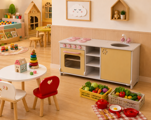 Jouet de cuisine en bois pour enfants, fabriqué en pin américain durable, bords arrondis sécurisés, robuste et coloré, adapté aux enfants de 2 à 7 ans. - Product Image 2