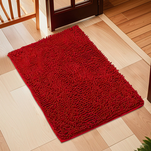 Minimalist Rectangle Chenille Bath Mat Solid Color With <b>Rubber</b> Backing Anti Slip For Bathroom Floor - Product Image 3