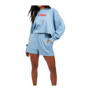 Sweat-shirts et shorts pour femmes de haute qualité, nouveau style, logo personnalisé OEM, couleur unie, taille grande - Product Image 3