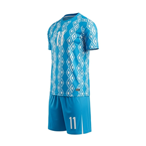 Ensemble de maillot de football pour homme, imprimé géométrique bleu, manches courtes, col rond, sublimé, respirant, toutes saisons, coupe classique - Product Image 3
