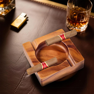 Luxury Square Solid Wood Cigar <b>Ashtray</b> With 4 Slots Handmade Large Wooden Ash Tray Home Decor & Executive Smoking Gift For Men - Product Image 1