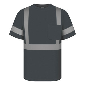 T-shirt de travail pour homme gris foncé haute visibilité, réfléchissant, anti-plis, certifié CE, en polyester, uniforme de sécurité pour la construction avec poches pour les travailleurs - Product Image 1