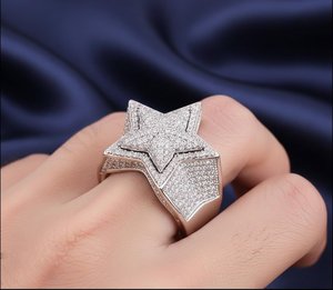 แหวนเงินแท้ 925 รูปดาว ประดับเพชรโมอิสซาไนต์ VVS แบบ Iced Out สไตล์ฮิปฮอป แหวนแฟชั่นสำหรับทุกเพศ ของขวัญเครื่องประดับหรูหรา - Product Image 2