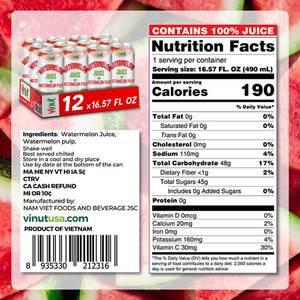 Boisson de jus de pastèque pur de 490ml sans sucre ajouté, échantillon gratuit, marque privée, fournisseurs en gros (OEM, ODM) - Product Image 2