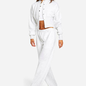 ชุดเซ็ตฮู้ดดี้ครอปปิ้งผ้าฝ้ายปักลายสำหรับผู้หญิง กางเกงขายาวทรงตรง ชุดวอร์มประดับเพชร ชุดวอร์มขาบาน - Product Image 3