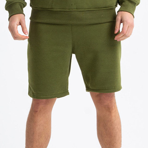 Men's Olive Green Hooded Sweatshirt Shorts Set 100% Cotton Casual Tracksuit Full Sleeve Solid Color Breathable Summer Wear - Product Image 4