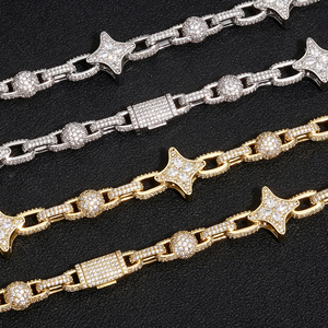 Bracelet pour homme en argent 925 avec diamants Moissanite, maillons étoile, léger, doré, style Hip Hop, bijoux de luxe, cadeau pour homme - Product Image 5
