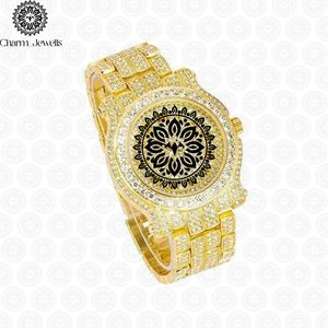 Charm_Jewells Men's Luxury Stainless Steel <b>Watch</b> 43mm Irregular Case Diamond Encrusted Rubber Band <b>Mechanical</b> Chronograph - Product Image 3