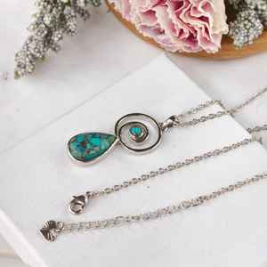 Collar de Plata de Ley 925 con Colgante de Turquesa y Baño de Oro de 14K, Piedra Natural, Joyería para Mujer, Regalo - Product Image 2