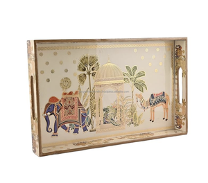 Bandeja de Madera Artesanal Tayyab de Moda, Diseño de Hojas Impresas, Rectangular, Vintage, Decorativa, Color y Tamaño Personalizables - Product Image 4