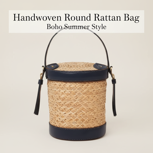 Sac rond en paille tressée à la main pour femme, sac à bandoulière en osier fait main, style bohème, pour l'été et la plage, petit sac à main tissé en forme de boîte - Product Image 4