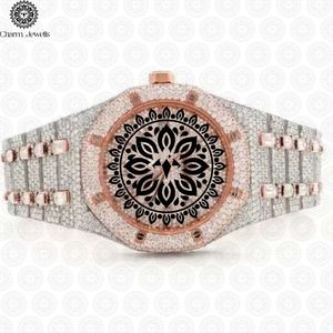 Montre de luxe Charm_Jewells en acier inoxydable, boîtier tonneau, cadran analogique, bracelet en or rose et diamants, mouvement mécanique, mode masculine - Product Image 2