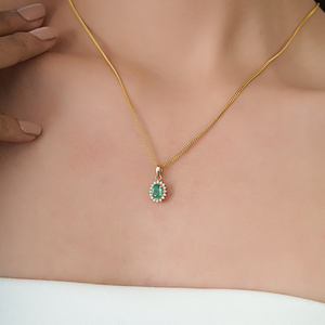 Stunning Handmade New Collection of 100% Natural <b>Emerald</b> & Diamond Cluster <b>Pendant</b> Pure 14K Yellow Gold Wedding Gift Jewelry - Product Image 4