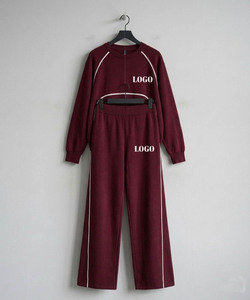 Fashion Women Athleisure Sweatsuit Minimalist Burgundy <b>Matching</b> Set Oversized Pullover & Sweatpants - Product Image 6