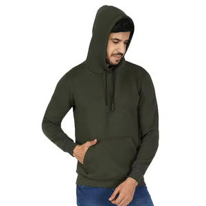 Sweat-shirt à capuche vert olive pour homme, coupe classique, en coton tricoté, pull décontracté avec poche avant, idéal pour l'automne - Product Image 2