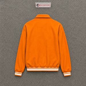 CLASSIC ORANGE LETTERMAN VARSITY <b>JACKET</b> FOR <b>MEN</b> With <b>White</b> Stripe Trim Turn-down Collar Casual Cotton Blend Outerwear Autumn Wea - Product Image 6