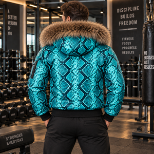 Men's Genuine Python Leather Bomber Jacket with <b>Fox</b> <b>Fur</b> Hood Luxury Motorcycle Biker <b>Coat</b> | Herren Lederjacke | Chaqueta Hombre - Product Image 6