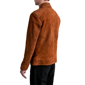 Custom <b>Mens</b> Brown <b>Suede</b> Leather <b>Jacket</b> Classic Collar Prime Zip Up Coats OEM Private Label Apparel Manufacturer Wholesale Supply - Product Image 3
