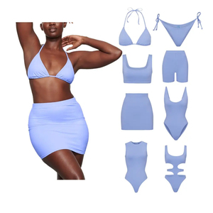 Conjunto de Bikini con Estampado Floral para Mujer, Diseño Personalizado con Logotipo, Top Halter con Lazos Laterales, Secado Rápido, Spandex, Poliéster, Traje de Baño, Ropa de Playa - Product Image 4