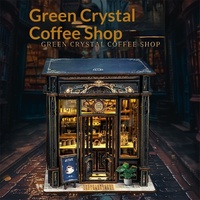 Green Crystal Coffee Shop DIY Puzzle Kayu 3D Model Miniatur Rak Buku Rakitan Tangan Usia 14 Tahun Ke Atas XW-03