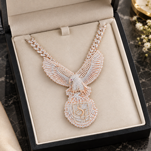 จี้เพชร SHRAMAN DIAMOND เงินแท้ 925 สไตล์ฮิปฮอป รูปนกอินทรีประดับเพชรโมอิสซาไนต์เคลือบทองคำชมพู งานสั่งทำพิเศษ สำหรับผู้ชาย ใส่ไปงานพรอม ปาร์ตี้ หรือสำหรับแร็ปเปอร์ - Product Image 4
