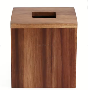 Caja de pañuelos de madera estilo rústico con panel inferior, procedente de la India. - Product Image 1