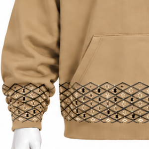 Sweat-shirt à capuche oversize en molleton kaki pour homme avec bordure brodée, poche kangourou et ourlet décoratif – Idéal pour l'hiver - Product Image 6