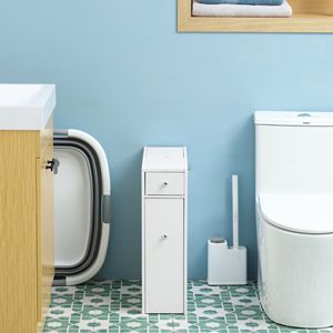 Cassettiera sottile bianca in legno per bagno piccolo, organizer WC con cassetti - Product Image 6